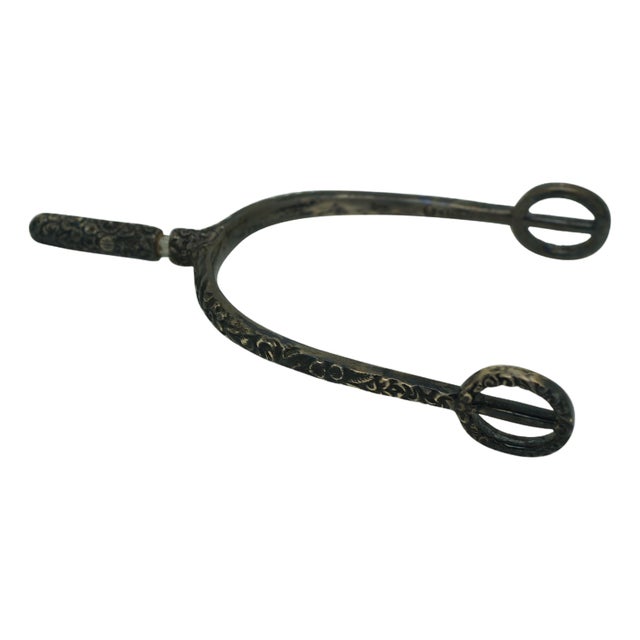 Antique Repousse Sterling Silver Equestrian Horse Screw Clamp Spur 55g 5" For Sale