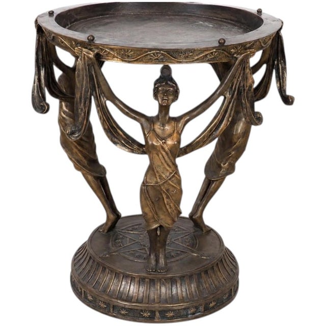 Brown Italian Art Nouveau Bronze Pedestal Side Tables with Dancers, 1920s, Set of 2 For Sale - Image 8 of 9