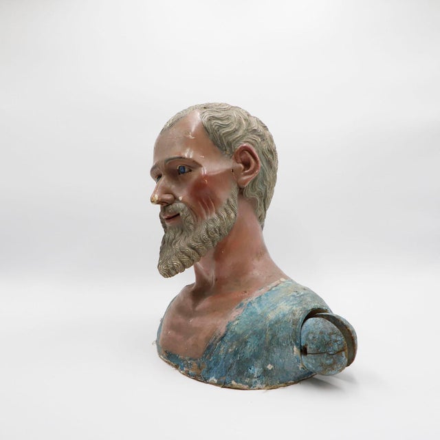 Head of a Saint from the 18th Century Wood Carving For Sale - Image 6 of 17