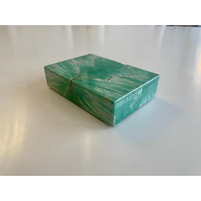 Very rare, handcrafted box made of amazonite with a sterling silver hinge.