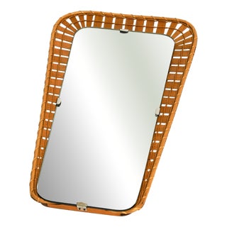 Rattan and Wicker Trapeze Mirror, 1970s For Sale