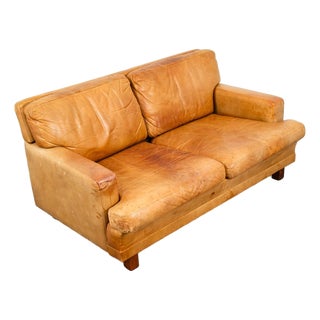 Mid Century Danish Modern Sofa Settee 2 Seater Tan Vante Leather Cognac Couch For Sale