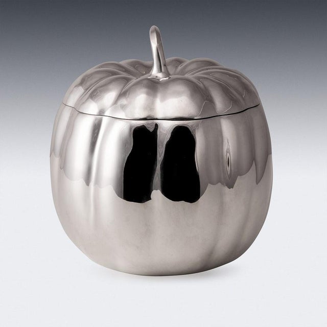 Vintage Italian Silver Plated Pumpkin Ice Bucket by Teghini. 1970 For Sale - Image 4 of 14