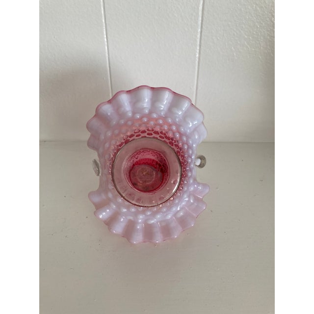 Mid 20th Century Fenton Art Glass Cranberry Opalescent Hobnail Basket For Sale - Image 4 of 4