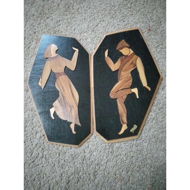 Pair of Judaica Olive Wood Intarsia Inlay Wood Wall Plaques For Sale In Dallas - Image 6 of 6