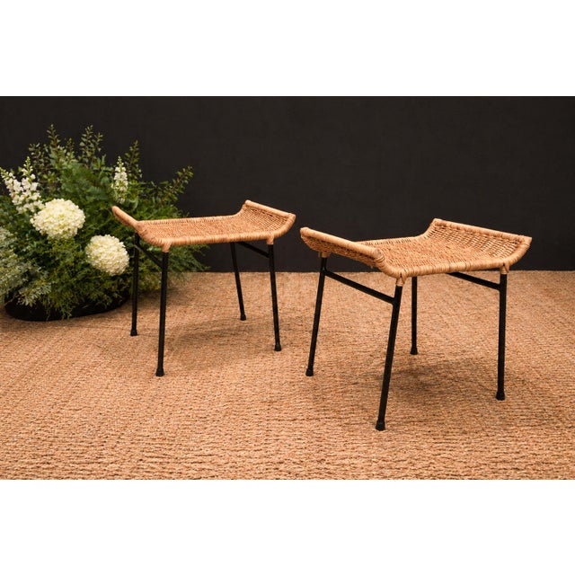 Pair of Caned Stools With Iron Frame by Carlo Hauner, Forma, Brazilian Modern, 1950s For Sale - Image 12 of 15