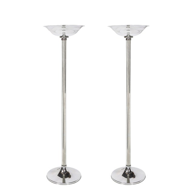 Pair of Art Deco Machine Age Chrome and Glass Rod Torchieres For Sale - Image 13 of 17