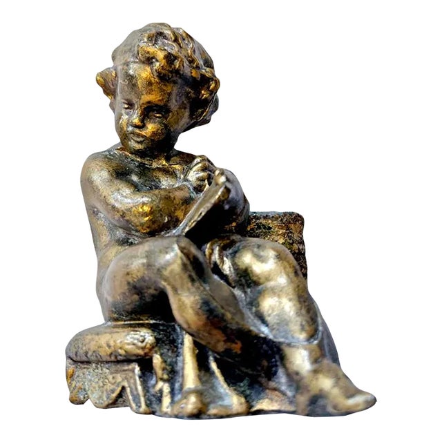 Vintage 1970s Colored Cast Metal Cherub Candle or Pen Holder For Sale