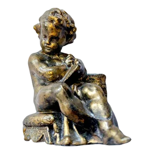 Vintage 1970s Colored Cast Metal Cherub Candle or Pen Holder