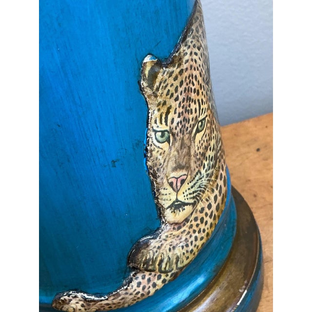 Vintage Blue and Gold Decoupage Leopard Lamp For Sale - Image 10 of 18