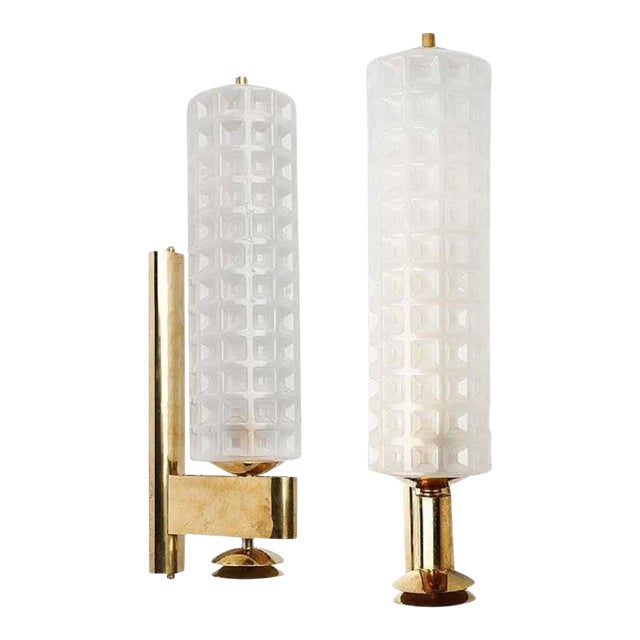 Murano Glass and Brass Barber Style Sconces - A Pair For Sale