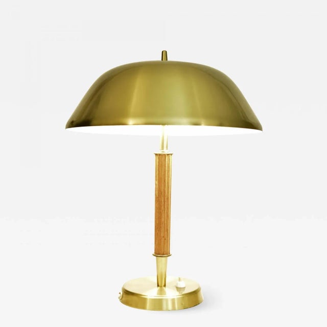 Swedish Art Deco Brass and Oak Table Lamp by Falkenbergs Belysning AB 1940´s Swedish Brass and Oak Table Lamp by...