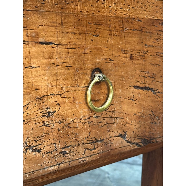 19th C French Draper’s Table Farmhouse Harvest Work Table 83” For Sale - Image 12 of 18