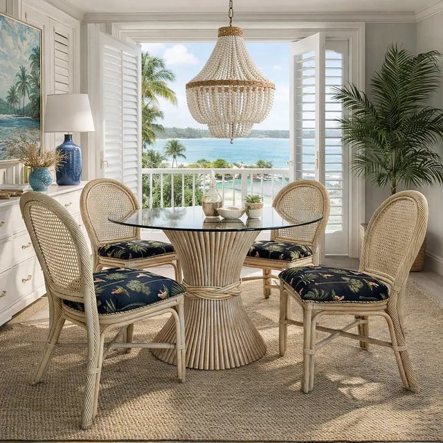 Coastal Sheaf of Wheat Dining Table & Pencil Reed Chairs After McGuire – Set of 5 For Sale - Image 13 of 14