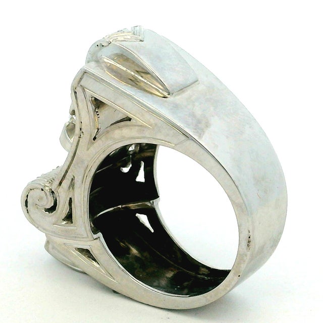 Vintage Platinum Diamond Cocktail Ring, 3 Carats Total, 1940s, Size 6.5 For Sale In Miami - Image 6 of 17