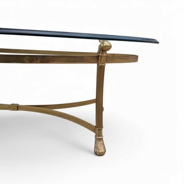Hollywood Regency Late 20th Century Attributed LaBarge Glass Top Brass Coffee Table For Sale - Image 3 of 18