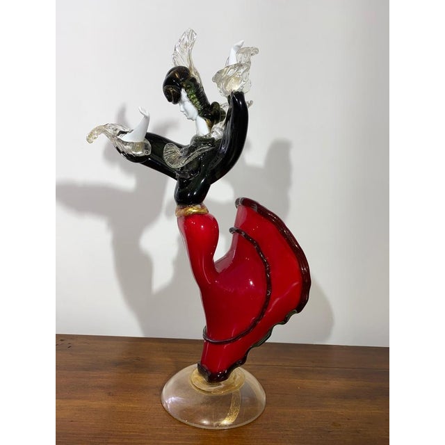 Elegant and elongated hand blown Murano sculpture of a flamenco dancer.