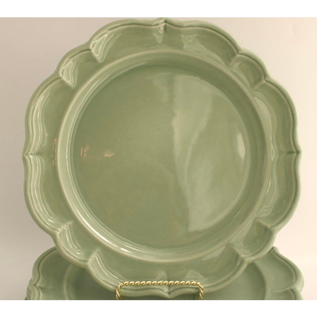 Set of 8 VARAGES Large Celadon Green Dinner / Chop / Charger Plates 12" Diam From the Luberon Region of France. Excellent...