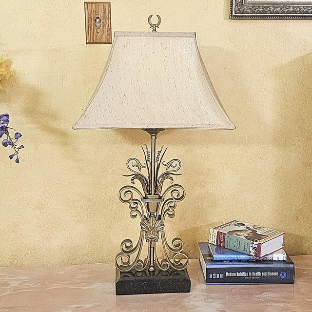 Vintage Maitland-Smith Neoclassical Brass Scrollwork Table Lamp For Sale - Image 11 of 18