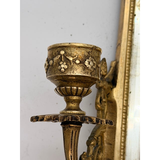 Antique French Renaissance Revival Cast Brass Girandole Sconce Mirrors - A Pair For Sale In New York - Image 6 of 16