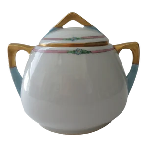 Early 20th Century Epiag Czechoslovakia Hand-Painted Gold Trimmed Sugar Bowl