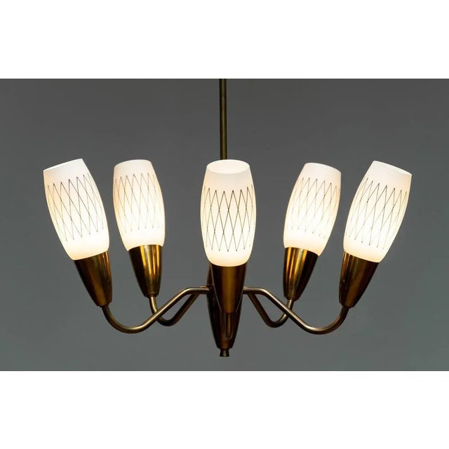 Swedish Pendant in Brass and Opal Art Glass, 1950s For Sale - Image 6 of 8