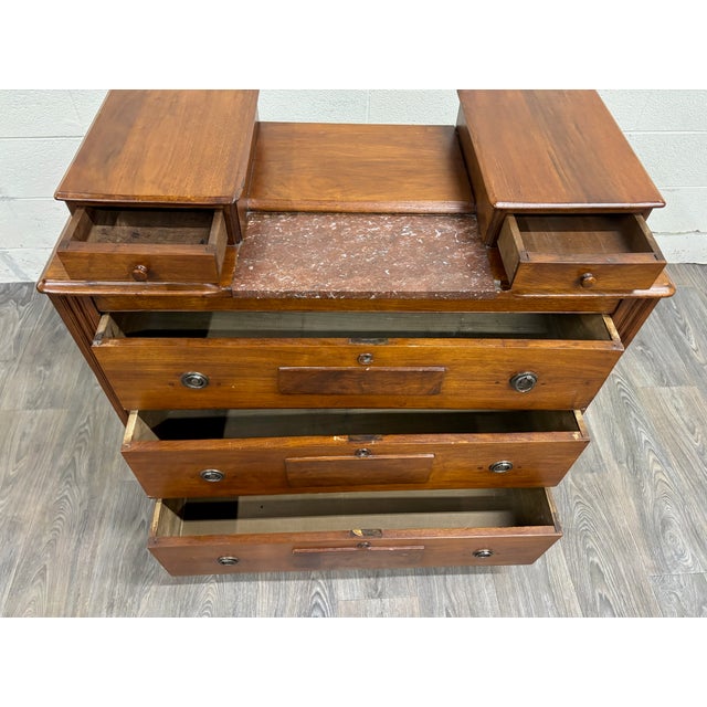 Late 19th Century Antique Victorian Eastlake Marble Inlay Gentleman’s Chest Dresser Commode For Sale - Image 5 of 11