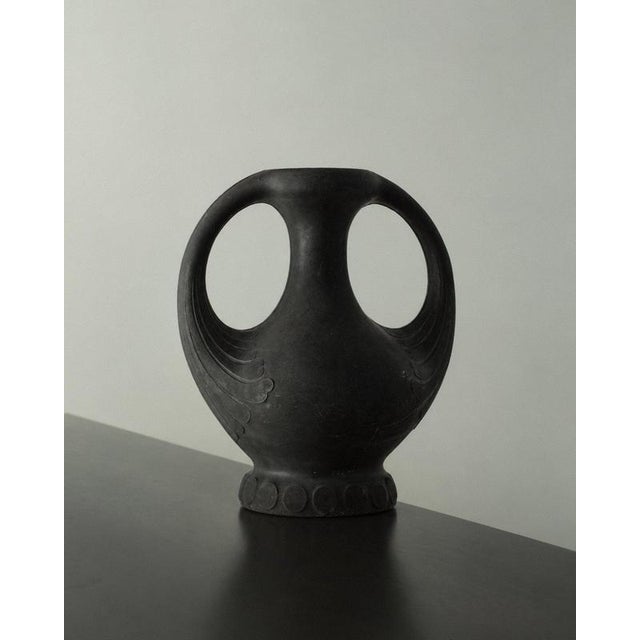 Stone Antique Sculptural Black Lavanite Stone Vase, 1920s For Sale - Image 7 of 14