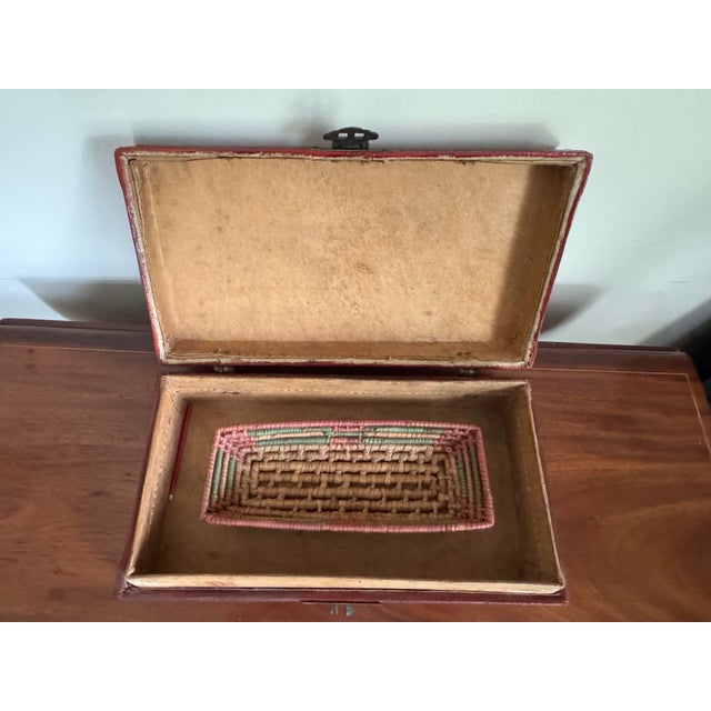 1900 - 1909 Antique Late Qing–Early Republic Chinese Red Leather Wedding Box With Double Happiness Motif, C. 1900 For Sale - Image 5 of 12