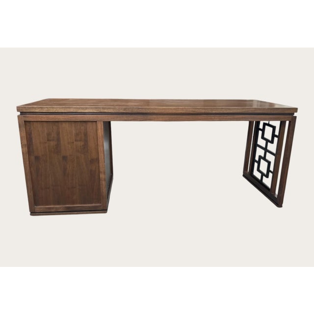 Modernist Sculptural Walnut Desk With Asymmetrical Geometric Base For Sale In Los Angeles - Image 6 of 17