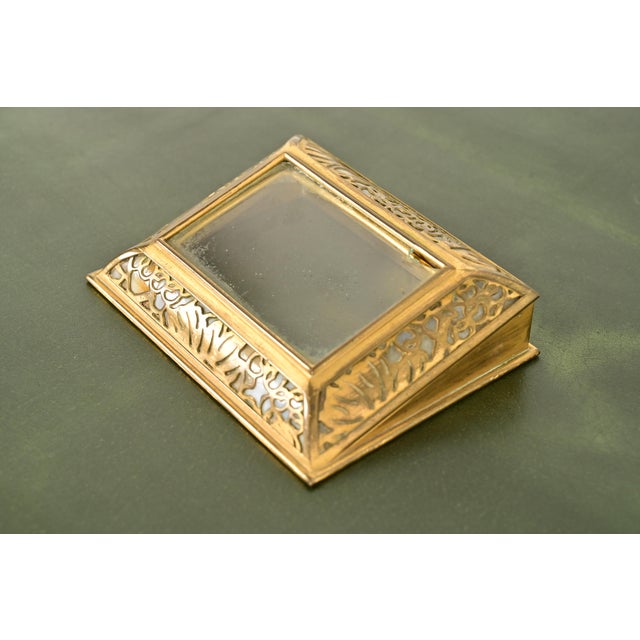 A gorgeous antique Arts & Crafts or Art Deco period "Grapevine" pattern gilt bronze and Favrile slag glass desk calendar...