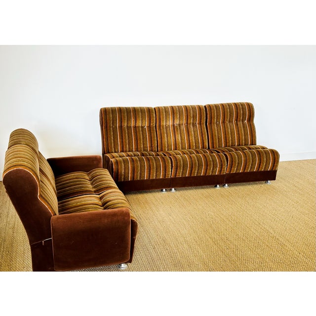 Vintage Velvet Modular Sofa Set, 1970s, Set of 5 For Sale - Image 4 of 18