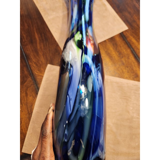 Mid 20th Century Stunning 25" Murano Cobalt Blue Millefiori Vase Hand-Blown Statement Piece For Sale - Image 10 of 12