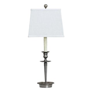 French Vintage Pewter Table Lamp With Custom Linen Shade For Sale