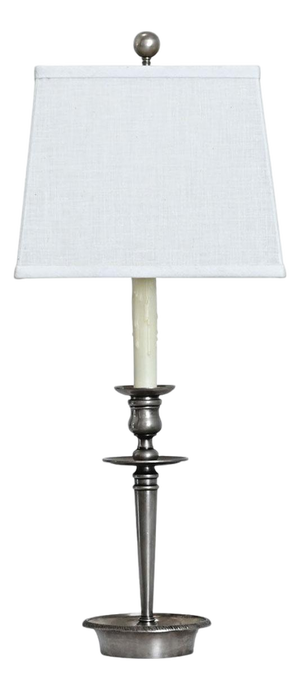 French Vintage Pewter Table Lamp With Custom Linen Shade