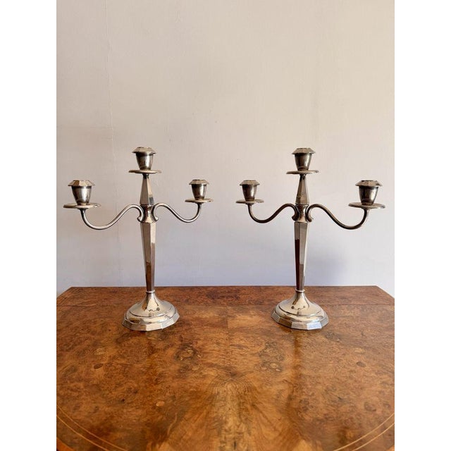 Antique Edwardian Silver Plated Candelabras, 1900, Set of 2 For Sale - Image 3 of 6