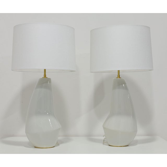 Modern Visual Comfort Contour Artic White Ceramic Table Lamps - a Pair For Sale - Image 3 of 6