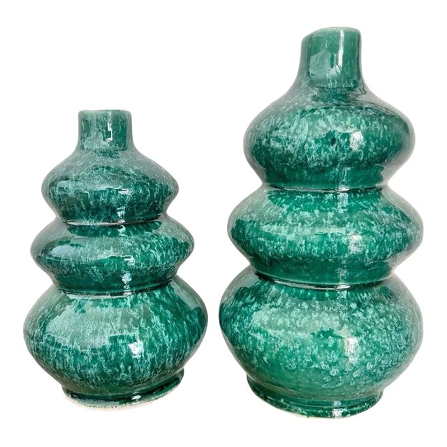 Royal Moroccan Green Ceramic Vases- a Pair For Sale
