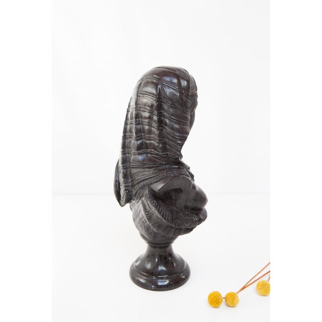 Antique Grey/Black Marble Bust Depicting a Young Woman For Sale - Image 4 of 9