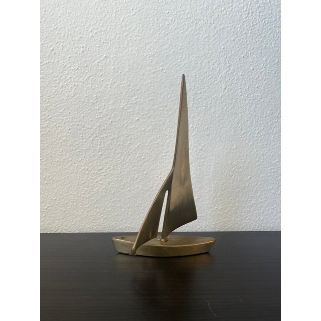 Vintage Mid-Century Brass Sailboat Sculpture For Sale - Image 9 of 11