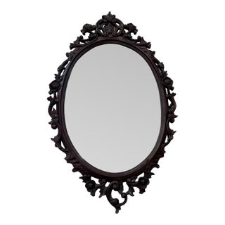 Vintage Hand Carved Wooden Oval Wall Mirror For Sale