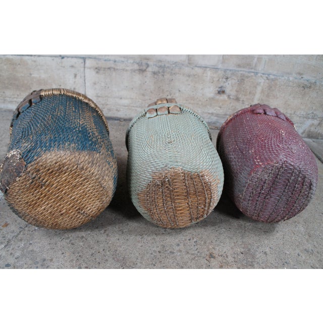 Red 3 Antique Chinese Bentwood Woven Willow Rice Harvest Gathering Basket 26" For Sale - Image 8 of 12