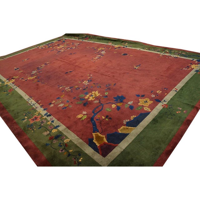 Raspberry Pink Gorgeous Tinys Flowers in a Floral Design With Cute Pink-Raspebery Background Antique Chinese Art Deco Rug For Sale - Image 8 of 8