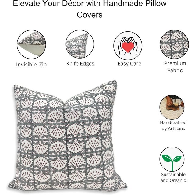 Fabdivine Handcrafted Block Print Cushion Cover 14x20 Inch Thick Cotton White-Bijani For Sale - Image 6 of 6