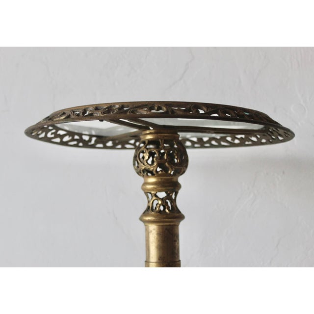 1970s Pierced Reticulated Brass Pedestal Glass Top Drinks Side Table For Sale - Image 12 of 18