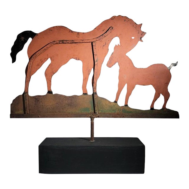 19Thc Original Salmon Painted Double Horse Iron Weather Vane For Sale