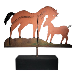 19Thc Original Salmon Painted Double Horse Iron Weather Vane