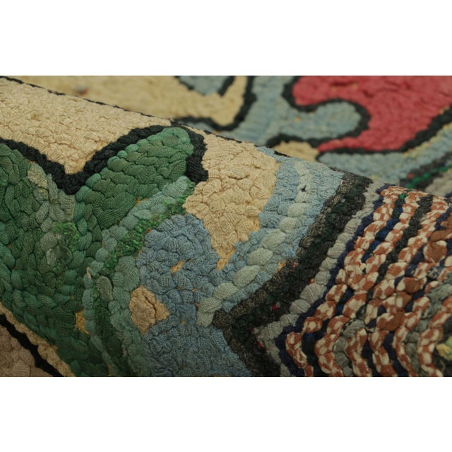 Textile Antique Hooked Rug in Beige-Brown With Animal Pictorial Patterns | Rug & Kilim For Sale - Image 7 of 8