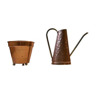 Mid-Century Danish Copper Planter and Watering Jug, 1960s, Set of 2 For Sale