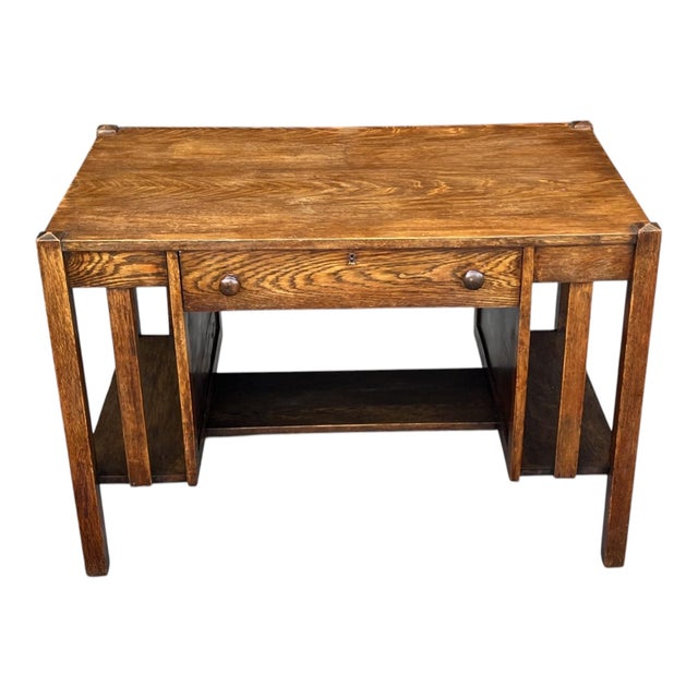 Wood Restored Antique Mission Oak Drop-Leaf Writing Desk, C. 1920s For Sale - Image 7 of 15
